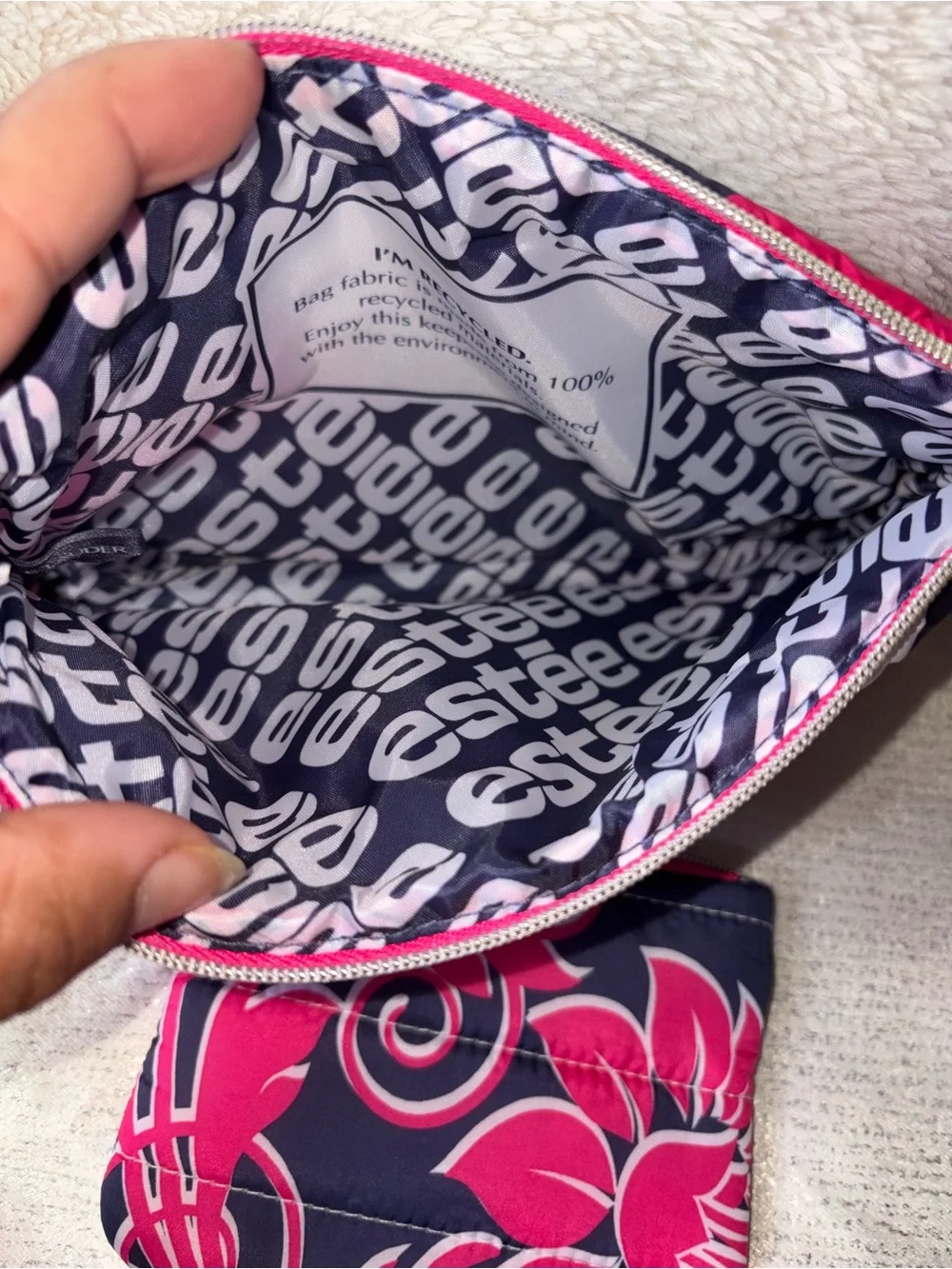 NWT Estée Lauder 2-Piece Puffy Quilted Cosmetic Bag Set – Pink & Navy Floral